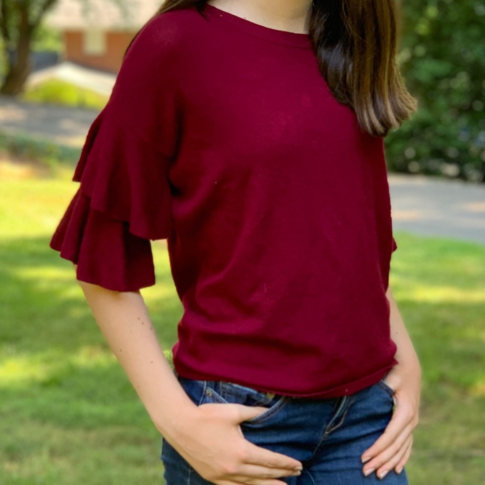Red Ruffle Sleeve Shirt